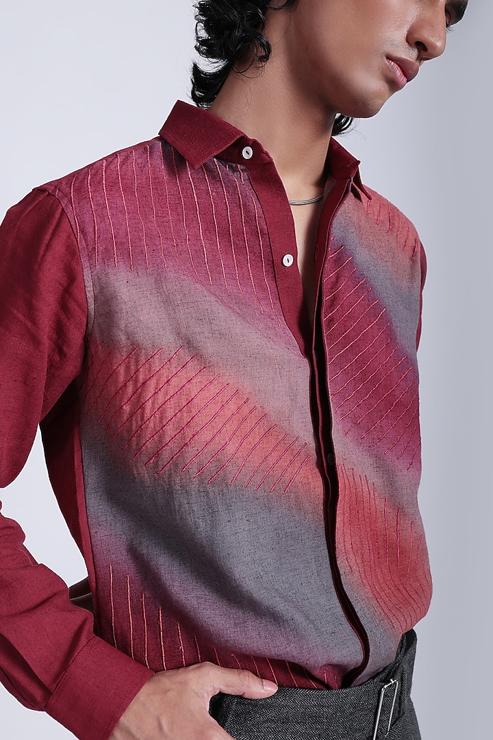 Multi-Colored Pure Cotton Linen Hand Painted & Embroidered Summer Shirt by The Culture at Pernia's Pop Up Shop