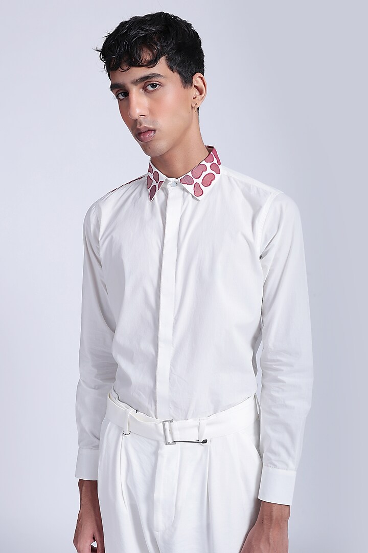 Off-White Egyptian Giza Cotton Applique Embroidered Shirt by The Culture