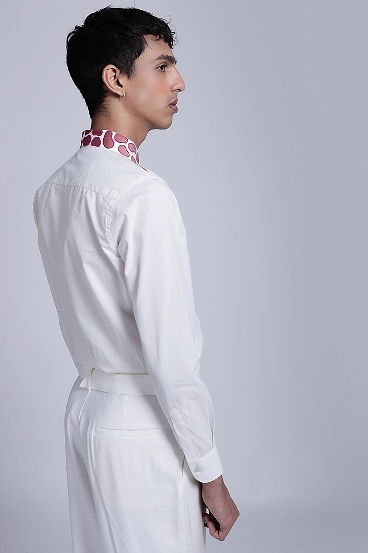Off-White Egyptian Giza Cotton Applique Embroidered Summer Shirt by The Culture at Pernia's Pop Up Shop