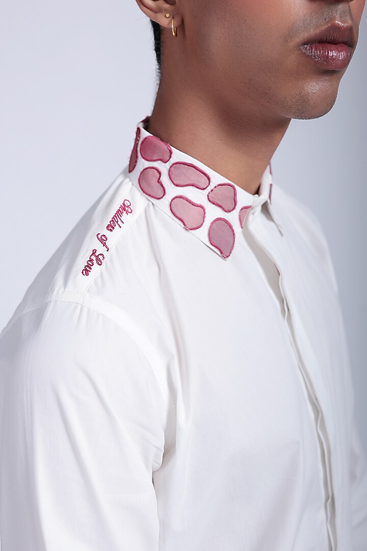 Off-White Egyptian Giza Cotton Applique Embroidered Summer Shirt by The Culture at Pernia's Pop Up Shop
