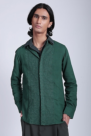 Green Pure Cotton Linen Shirt by The Culture