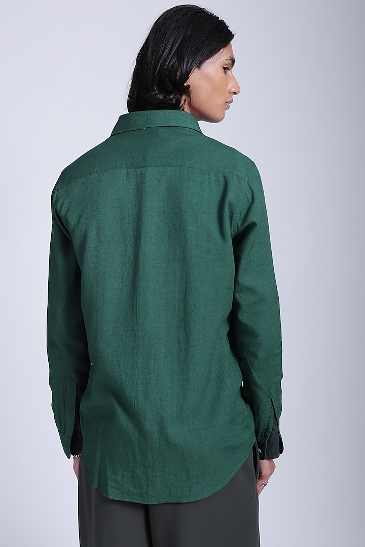 Green Pure Cotton Linen Party Wear Shirt by The Culture at Pernia's Pop Up Shop