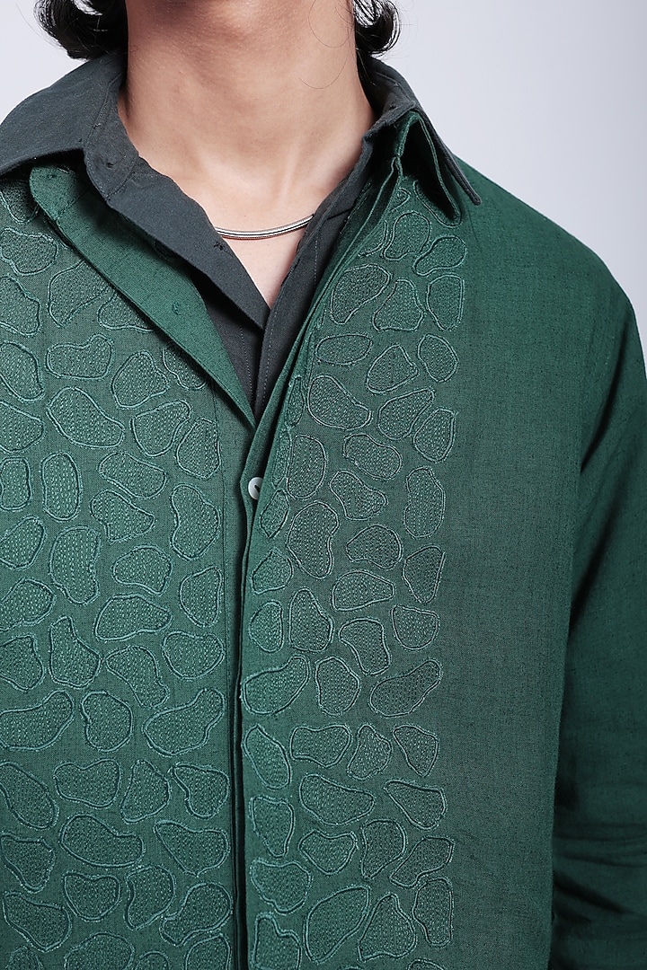 Green Pure Cotton Linen Party Wear Shirt by The Culture at Pernia's Pop Up Shop