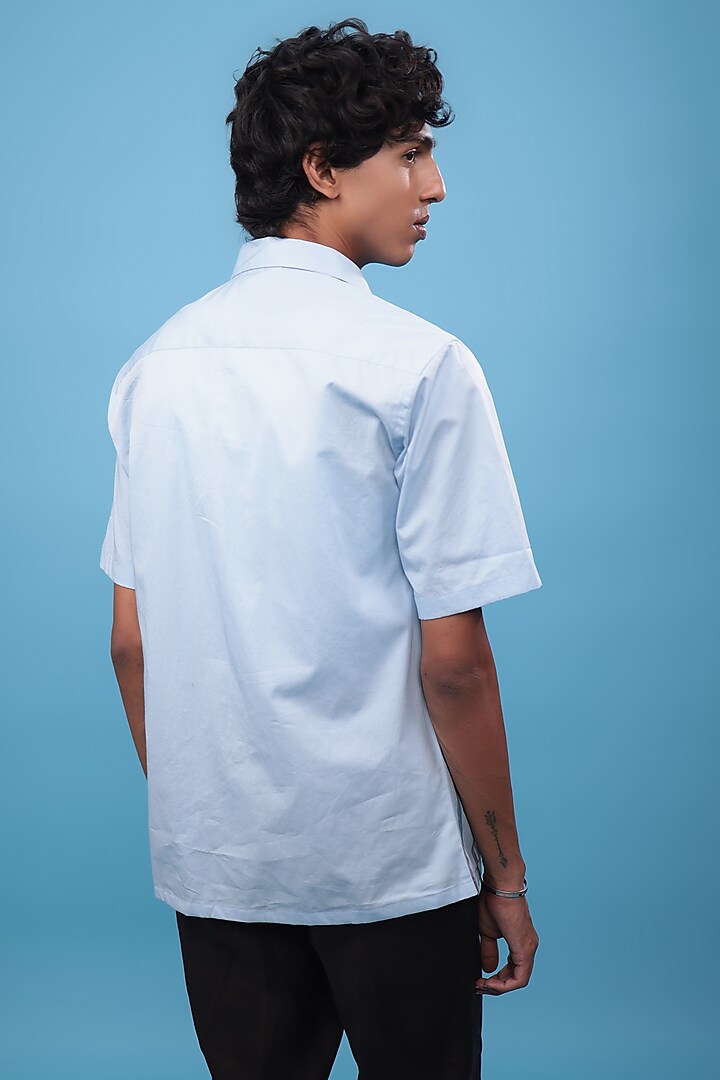 Blue Egyptian Giza Cotton Hand Painted & Floral Embroidered Party Wear Shirt by The Culture at Pernia's Pop Up Shop