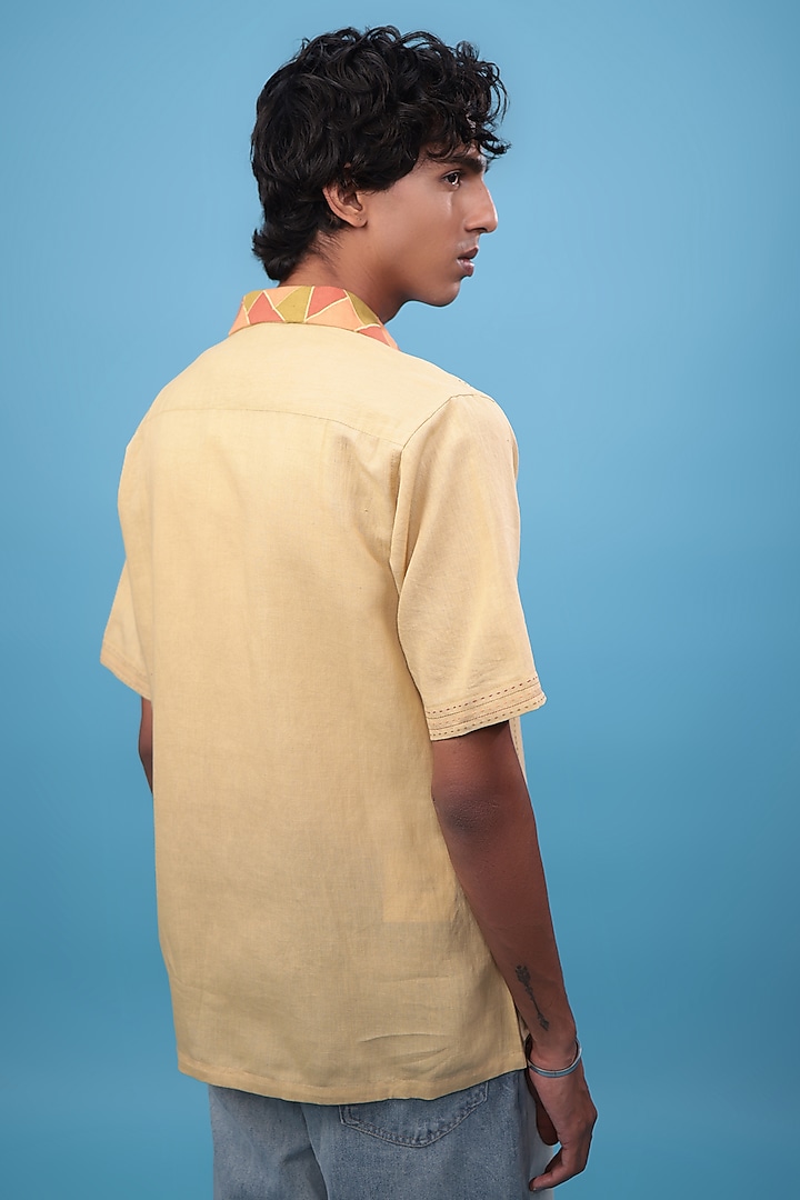 Mustard Pure Linen Party Wear Shirt by The Culture at Pernia's Pop Up Shop