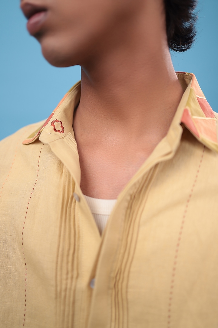 Mustard Pure Linen Party Wear Shirt by The Culture at Pernia's Pop Up Shop