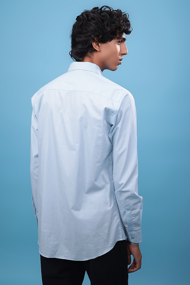 Blue Egyptian Giza Cotton Motif & Thread Embroidered Summer Shirt by The Culture at Pernia's Pop Up Shop