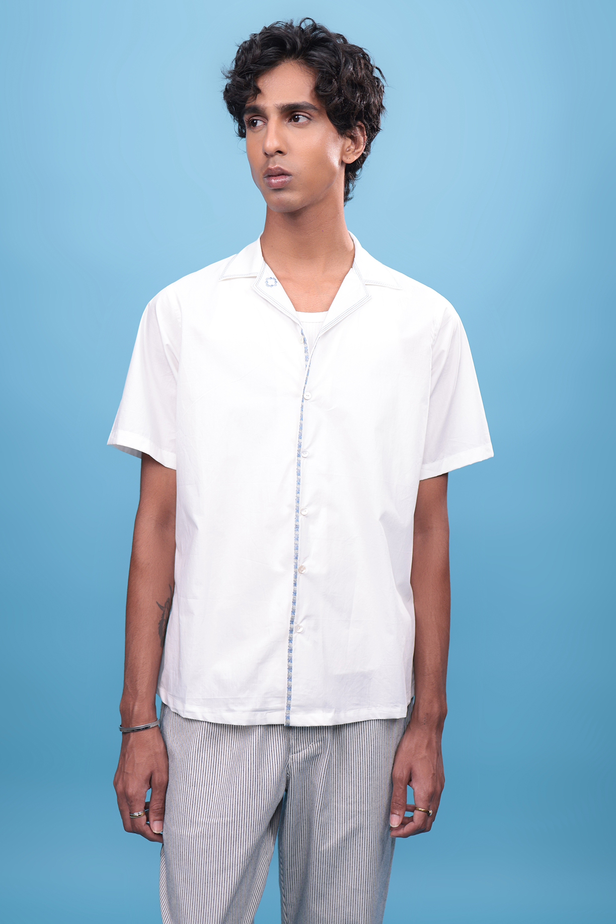 White Egyptian Giza Cotton Floral Embroidered Shirt by The Culture