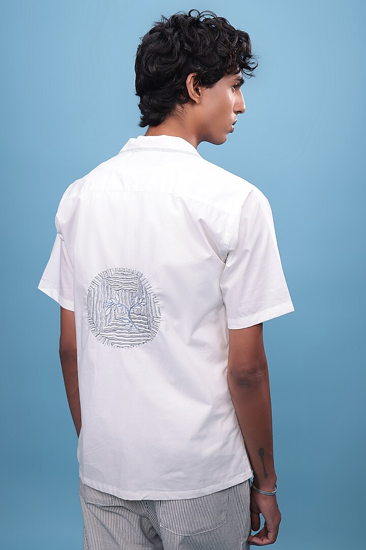 White Egyptian Giza Cotton Floral Embroidered Summer Shirt by The Culture at Pernia's Pop Up Shop