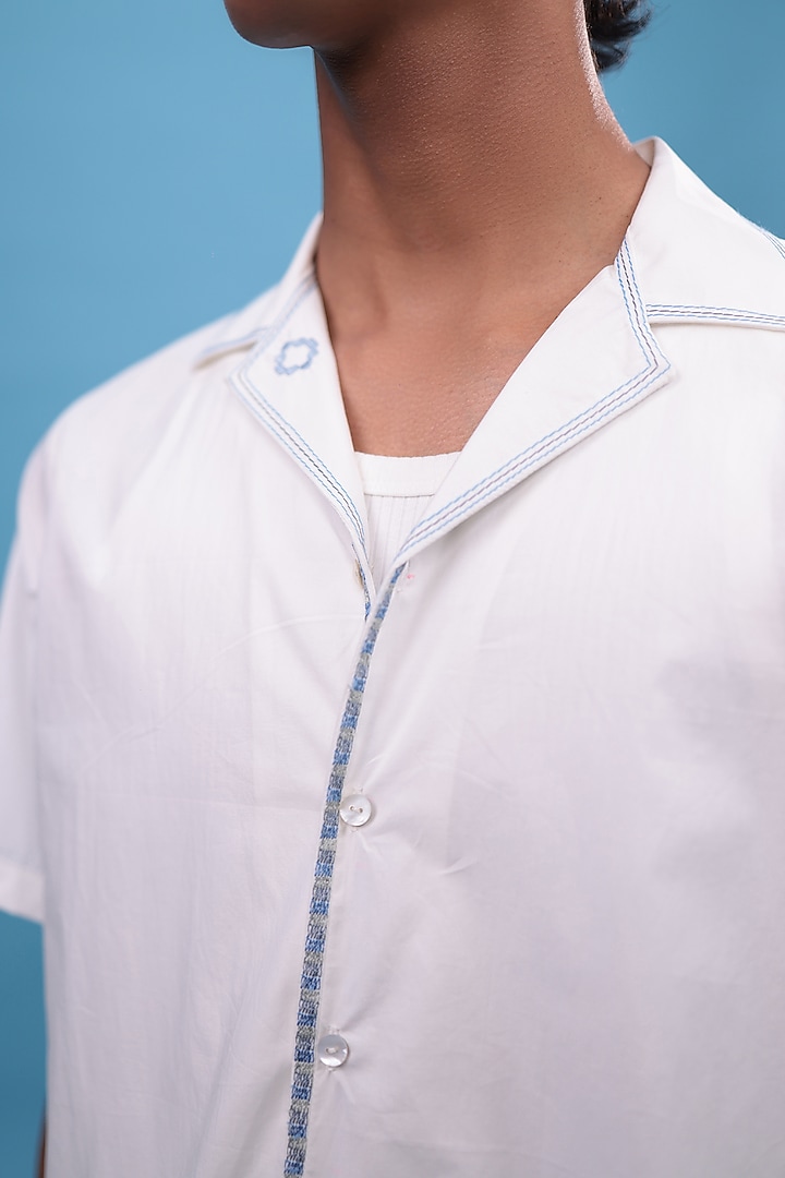 White Egyptian Giza Cotton Floral Embroidered Summer Shirt by The Culture at Pernia's Pop Up Shop