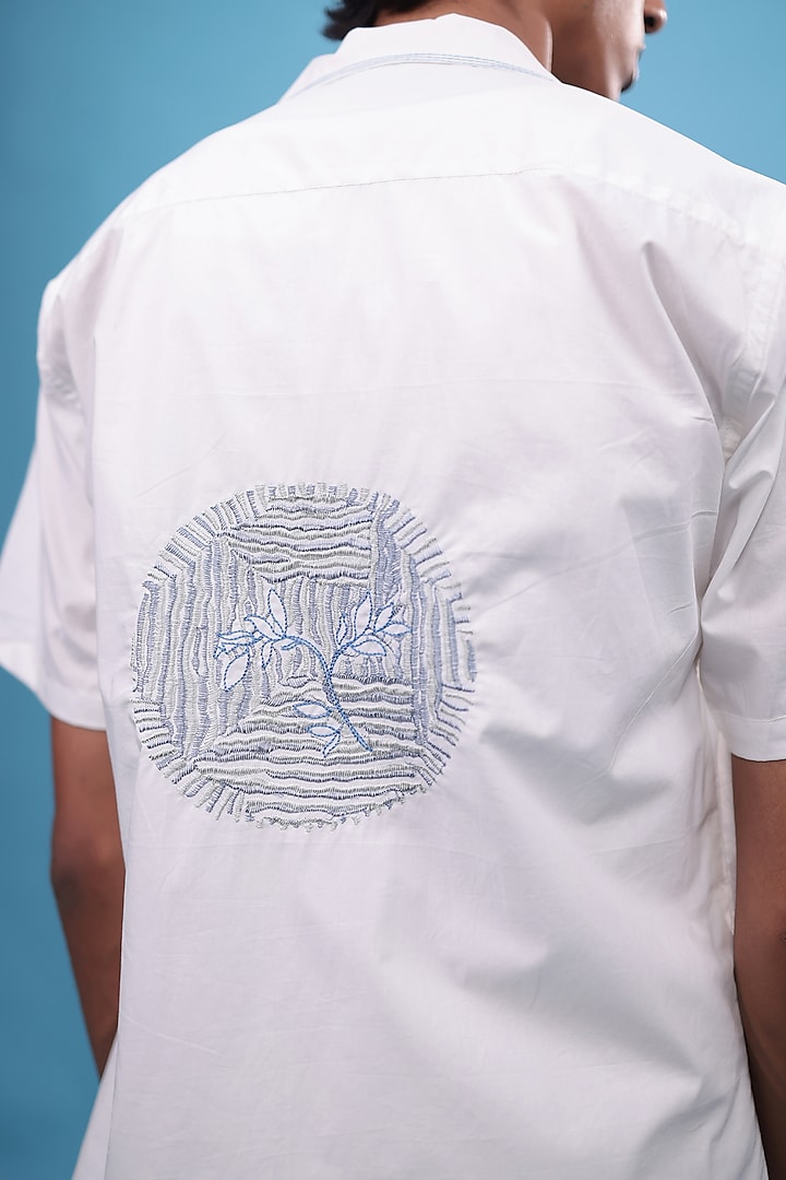 White Egyptian Giza Cotton Floral Embroidered Summer Shirt by The Culture at Pernia's Pop Up Shop