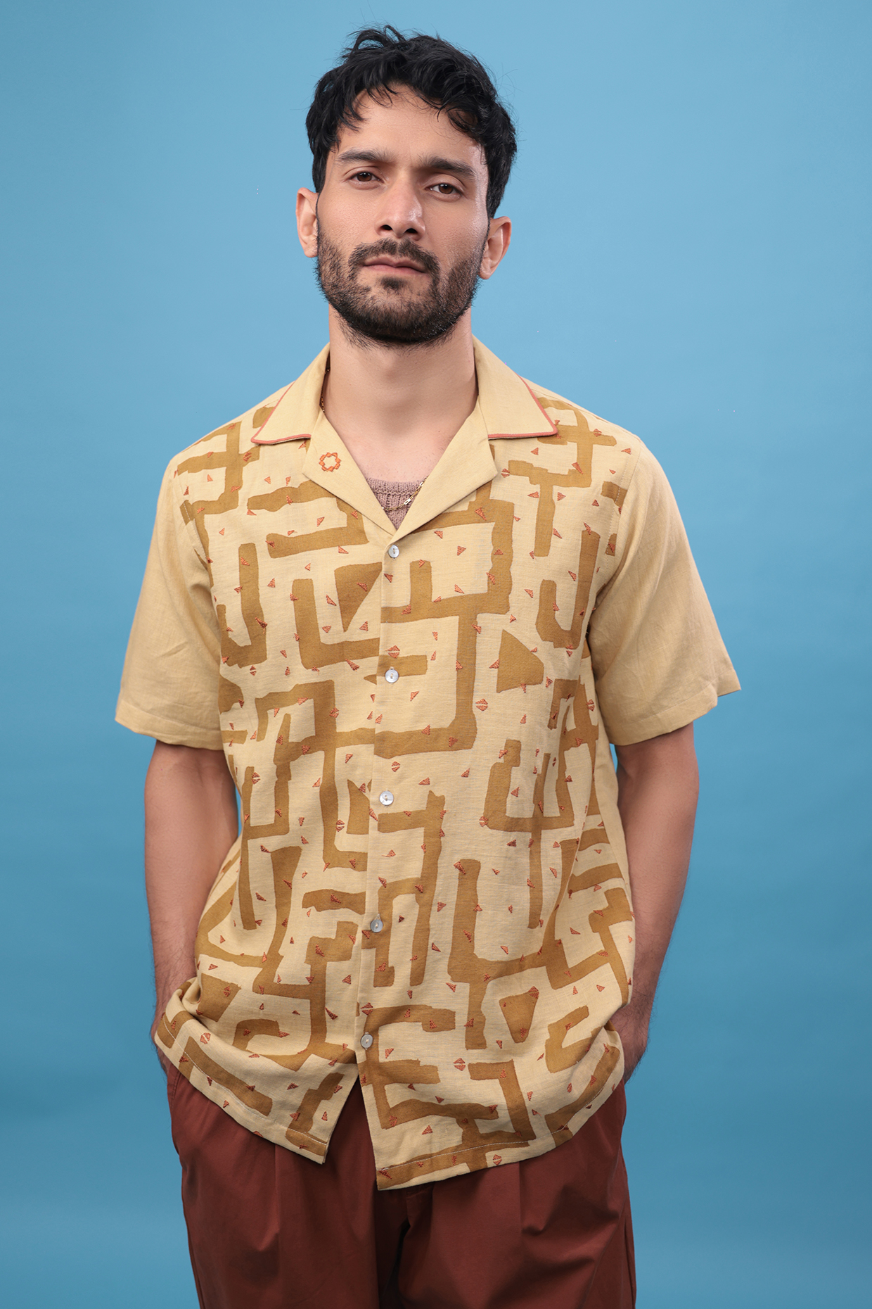 Mustard Pure Linen Hand Painted Shirt by The Culture