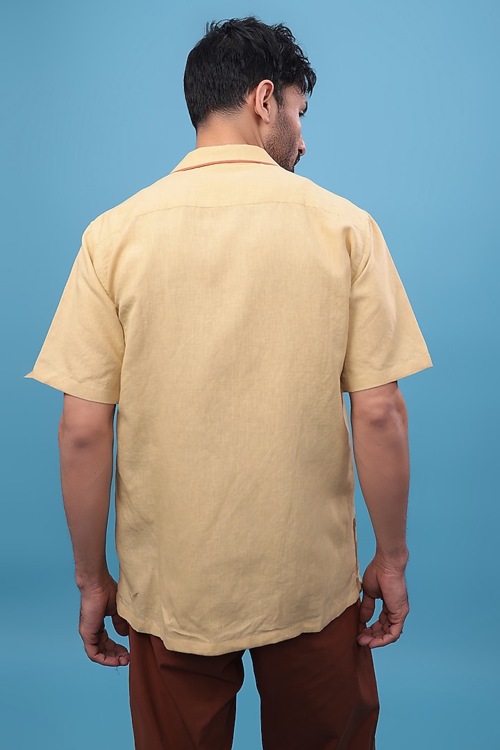Mustard Pure Linen Hand Painted Party Wear Shirt by The Culture at Pernia's Pop Up Shop