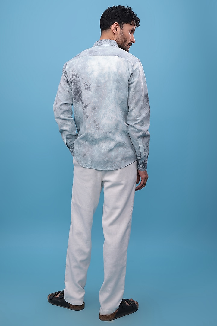 Grey Cotton Blend & Linen Thread Embroidered Party Wear Shirt by The Culture at Pernia's Pop Up Shop