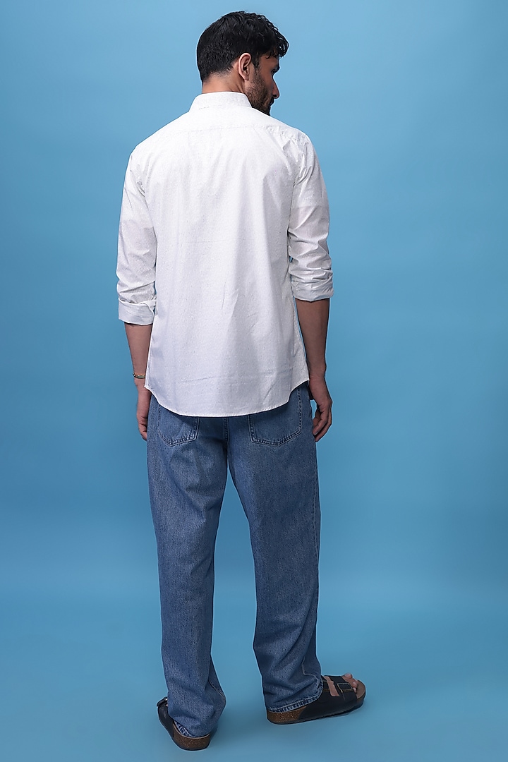 Blue Egyptian Giza Cotton Hand Block Printed & Abstract Embroidered Party Wear Shirt by The Culture at Pernia's Pop Up Shop