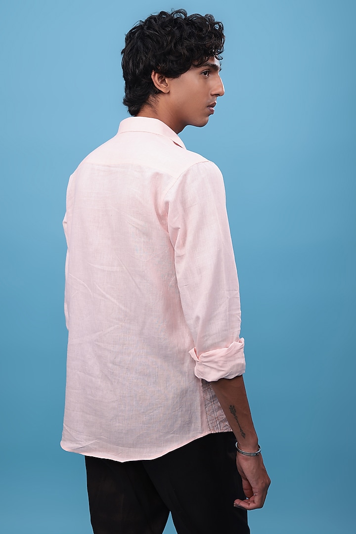 Pink Pure Linen Geometric Embroidered Party Wear Shirt by The Culture at Pernia's Pop Up Shop