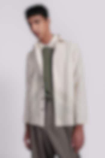 Off-White PET & Blended Cotton Geometric Shacket by The Culture