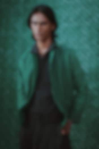 Green PET & Blended Cotton Textured Shacket by The Culture