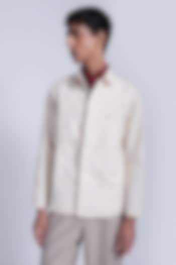 White PET & Blended Cotton Floral Shacket by The Culture