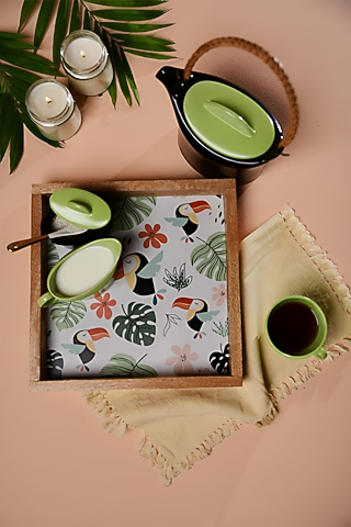 Multi-Coloured Mediterranean Wooden Serving Tray by Cosy Dwellings