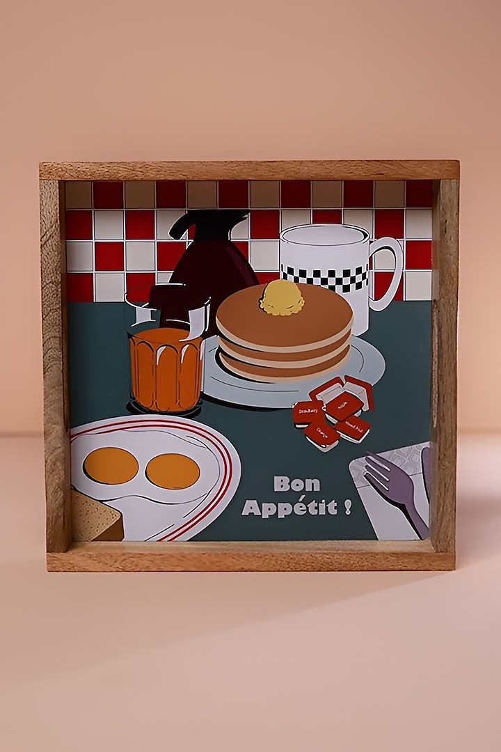 Multi-Coloured Bon-Appetit Wooden Serving Tray by Cosy Dwellings