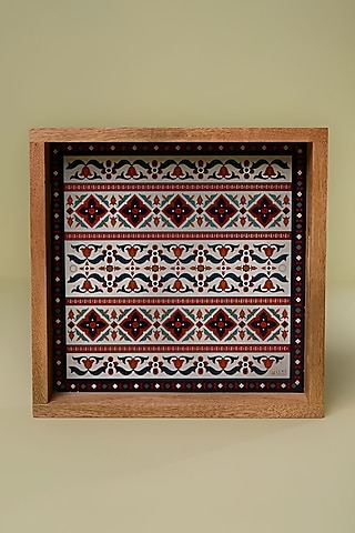 Multi-Coloured Indie Motif Wooden Serving Tray by Cosy Dwellings