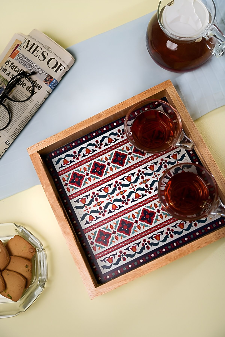 Multi-Coloured Indie Motif Wooden Serving Tray by Cosy Dwellings at Pernia's Pop Up Shop