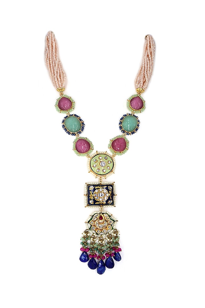 Two Tone Finish Polki Meenakari Necklace by Tad Accessories at Pernia's Pop Up Shop