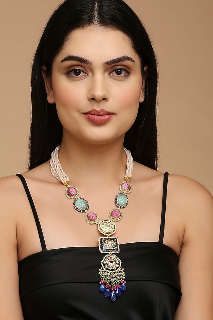 Two Tone Finish Polki Meenakari Necklace by Tad Accessories at Pernia's Pop Up Shop