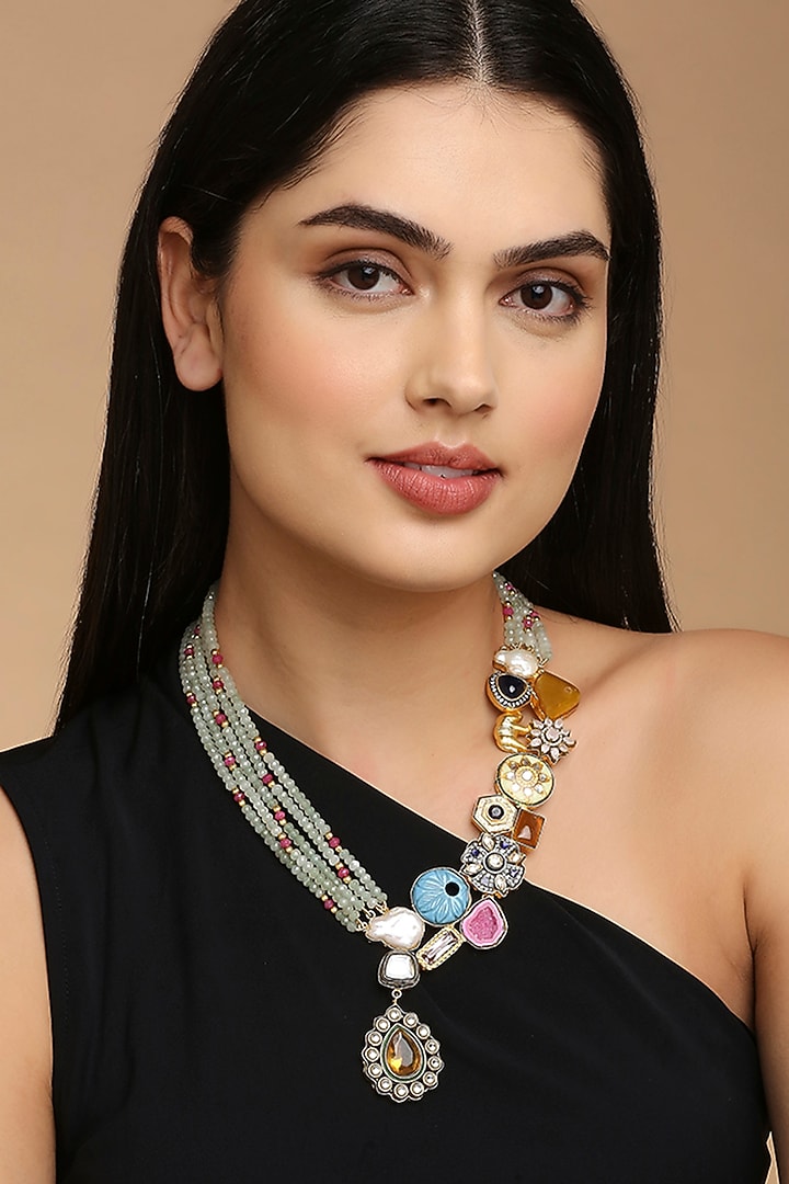 Gold Finish Semi Precious Stone Necklace by Tad Accessories at Pernia's Pop Up Shop