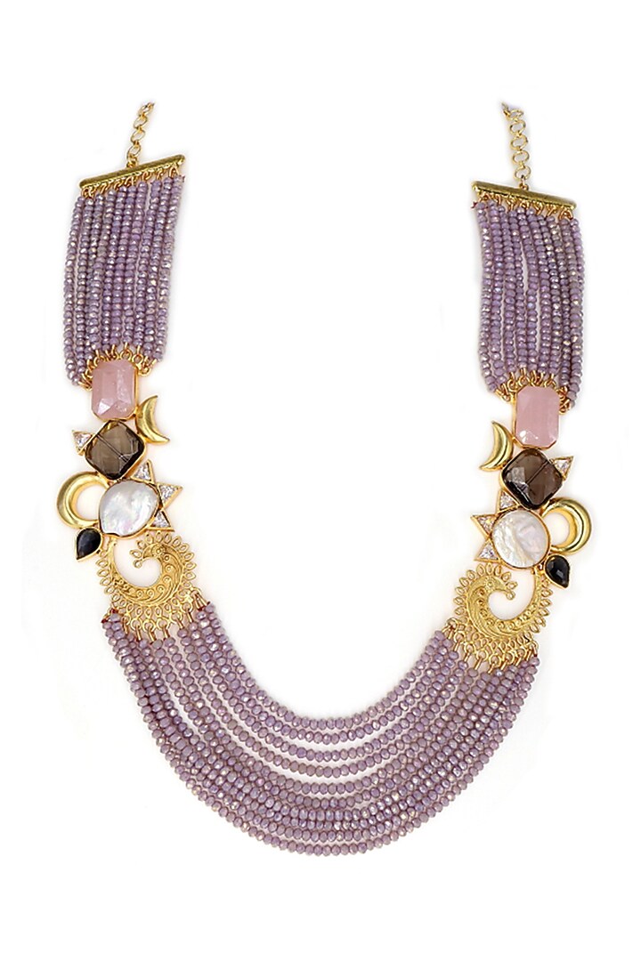 Gold Finish Crystal Beaded Necklace by Tad Accessories at Pernia's Pop Up Shop
