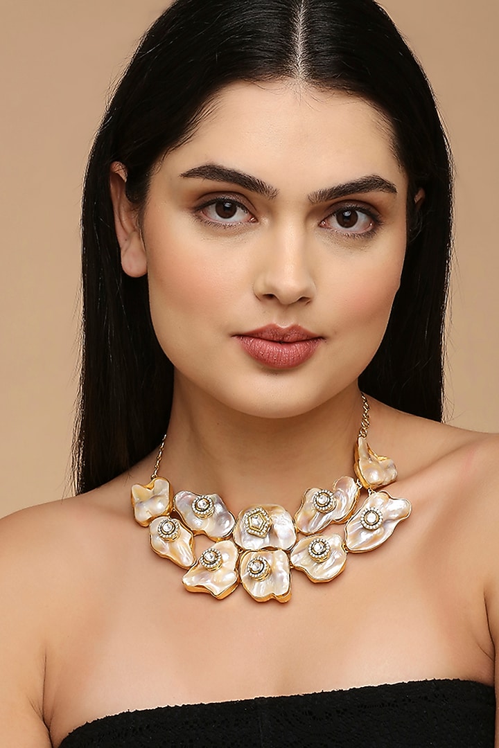 Gold Finish Pearl Necklace by Tad Accessories at Pernia's Pop Up Shop
