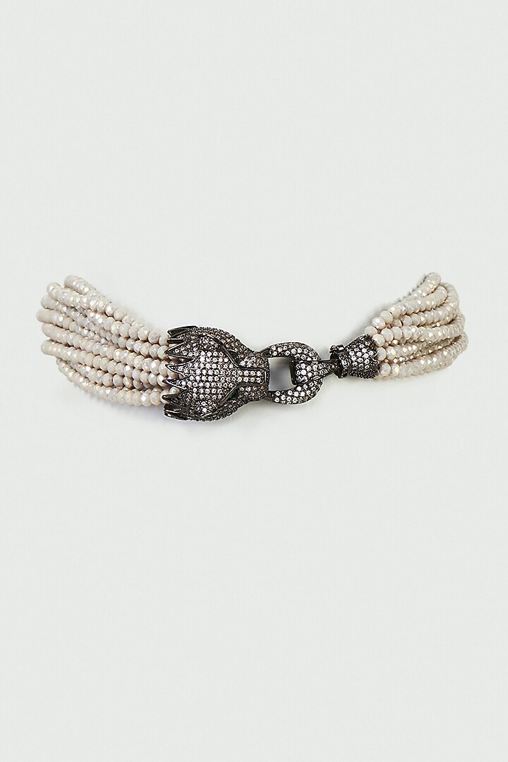 Black Rhodium Finish CZ & Crystal Bead Choker Necklace by Tad Accessories at Pernia's Pop Up Shop