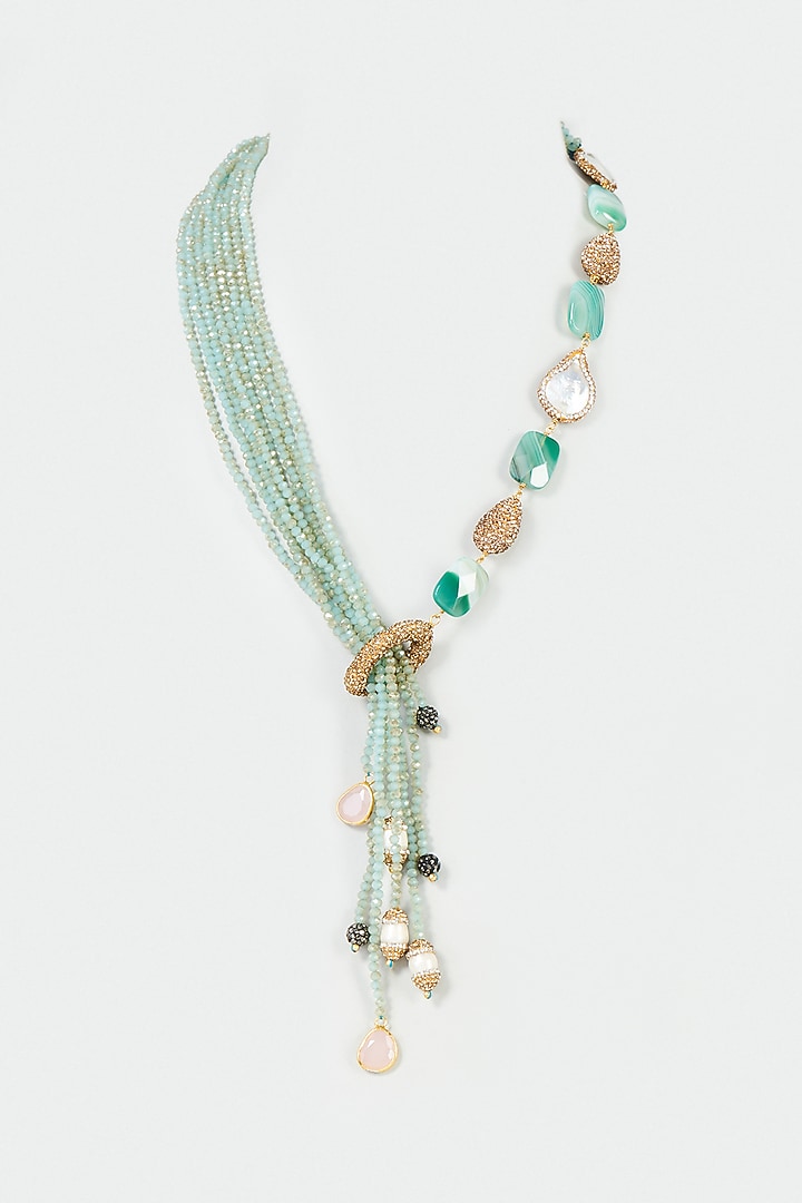 Gold Finish Multi-Colored Semi-Precious Stone Crystal Bead