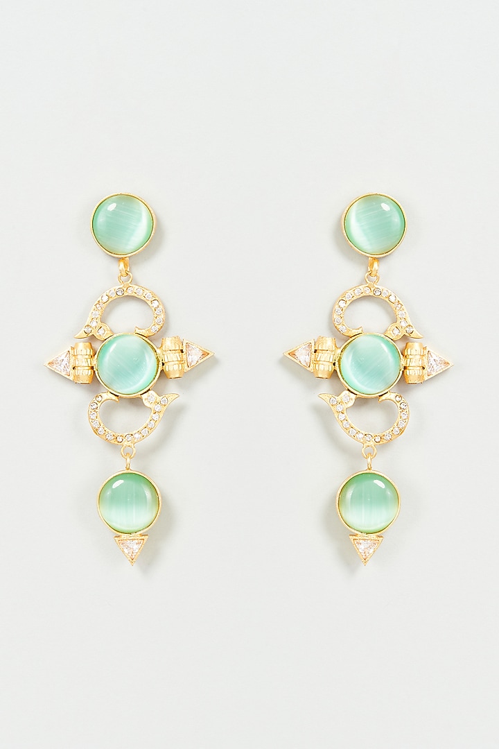 Gold Finish Green Semi-Precious Stone Dangler Earrings by Tad Accessories at Pernia's Pop Up Shop