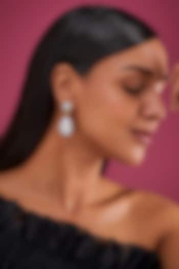 Two Tone Finish White Shell Pearl & Swarovski Crystal Dangler Earrings by Tad Accessories at Pernia's Pop Up Shop