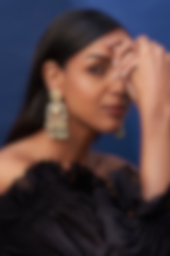 Gold Finish Blue Imitation Kundan Meenakari Dangler Earrings by Tad Accessories at Pernia's Pop Up Shop