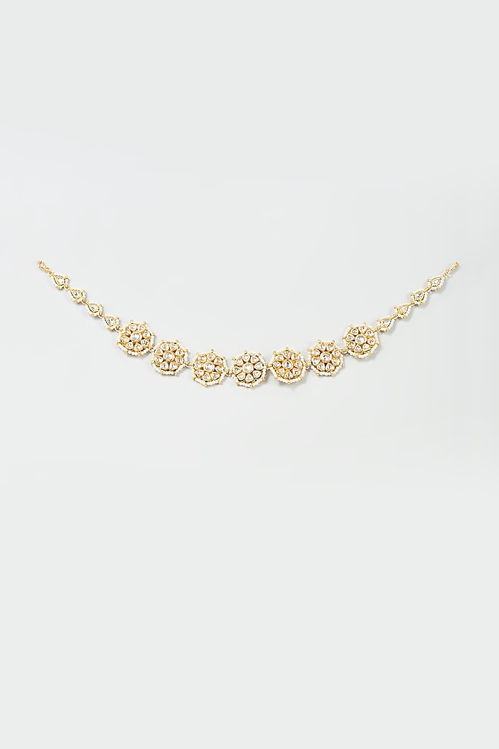 Gold Finish White Imitation Kundan Matha Patti by Tad Accessories at Pernia's Pop Up Shop