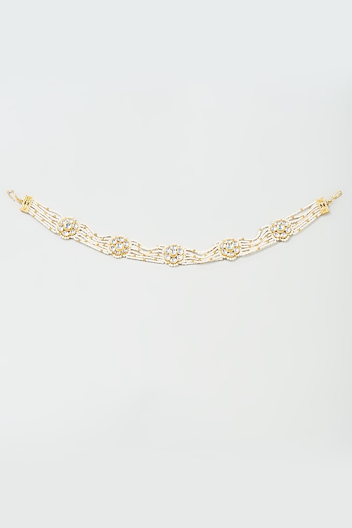 Gold Finish White Imitation Kundan Matha Patti by Tad Accessories at Pernia's Pop Up Shop