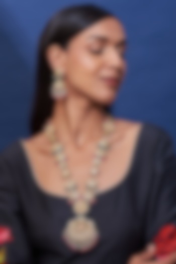 Gold Finish White Imitation Polki & Semi-Precious Stone Meenakari Necklace Set by Tad Accessories