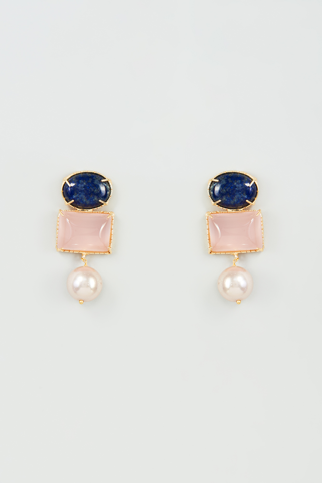 Gold Finish Pink Quartz & Semi-Precious Stone Earrings by Tad Accessories