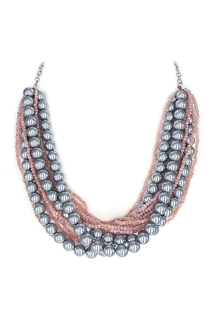 White Finish Crystal Beaded & Shell Pearl Necklace by Tad Accessories at Pernia's Pop Up Shop