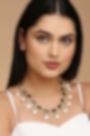 Gold Finish Swarovski Crystal & Pearl Necklace by Tad Accessories at Pernia's Pop Up Shop