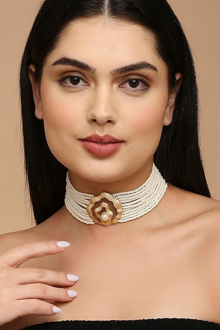 Gold Finish Faux Pearl Choker Necklace by Tad Accessories at Pernia's Pop  Up Shop