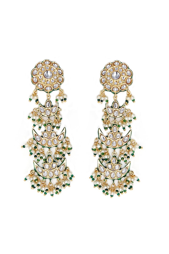 Gold Finish Kundan Polki Chandbali Earrings by Tad Accessories at Pernia's Pop Up Shop