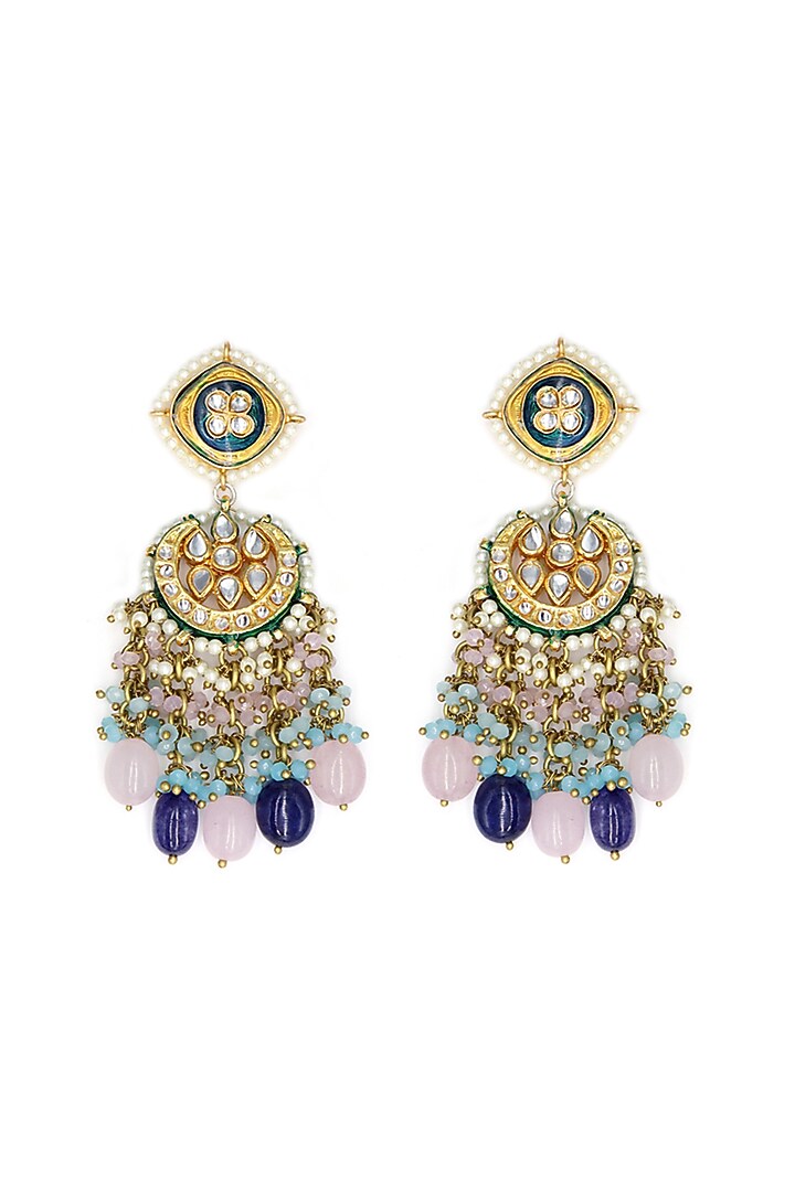 Gold Finish Kundan Polki Chandbali Earrings by Tad Accessories at Pernia's Pop Up Shop