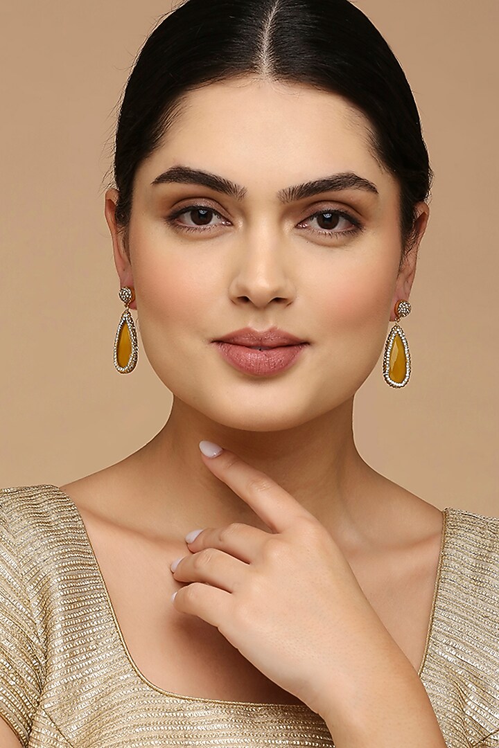 Gold Finish Swarovski Crystal Earrings by Tad Accessories at Pernia's Pop Up Shop