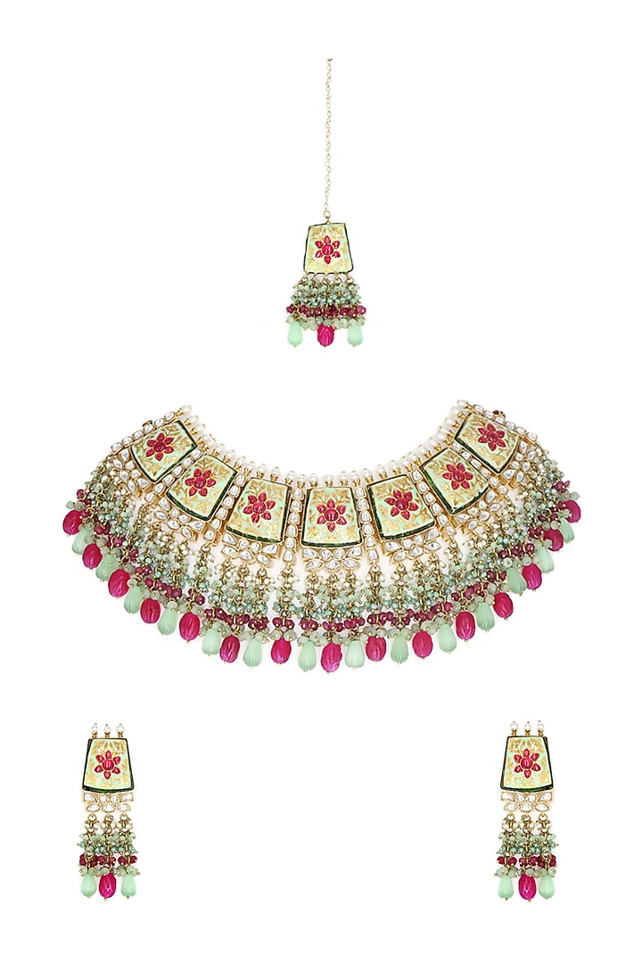 Two Tone Finish Kundan Necklace Set by Tad Accessories at Pernia's Pop Up Shop