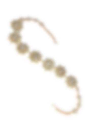 Gold Finish Kundan Polki & Pearl Mathapatti by Tad Accessories at Pernia's Pop Up Shop