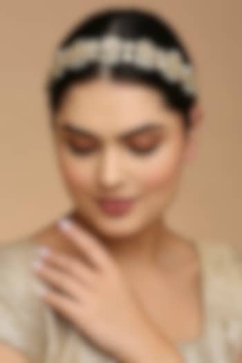 Gold Finish Kundan Polki & Pearl Mathapatti by Tad Accessories at Pernia's Pop Up Shop